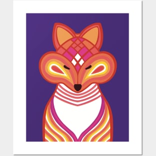 Fox with purple background Posters and Art